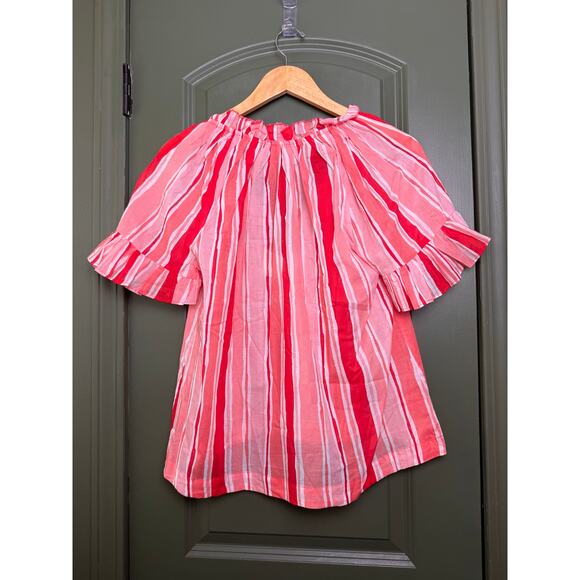 NWT Tuckernuck	Sunrise Stripes Pink Tassel Cassis Beach Boho Cotton Coral Top XS - Picture 5 of 8